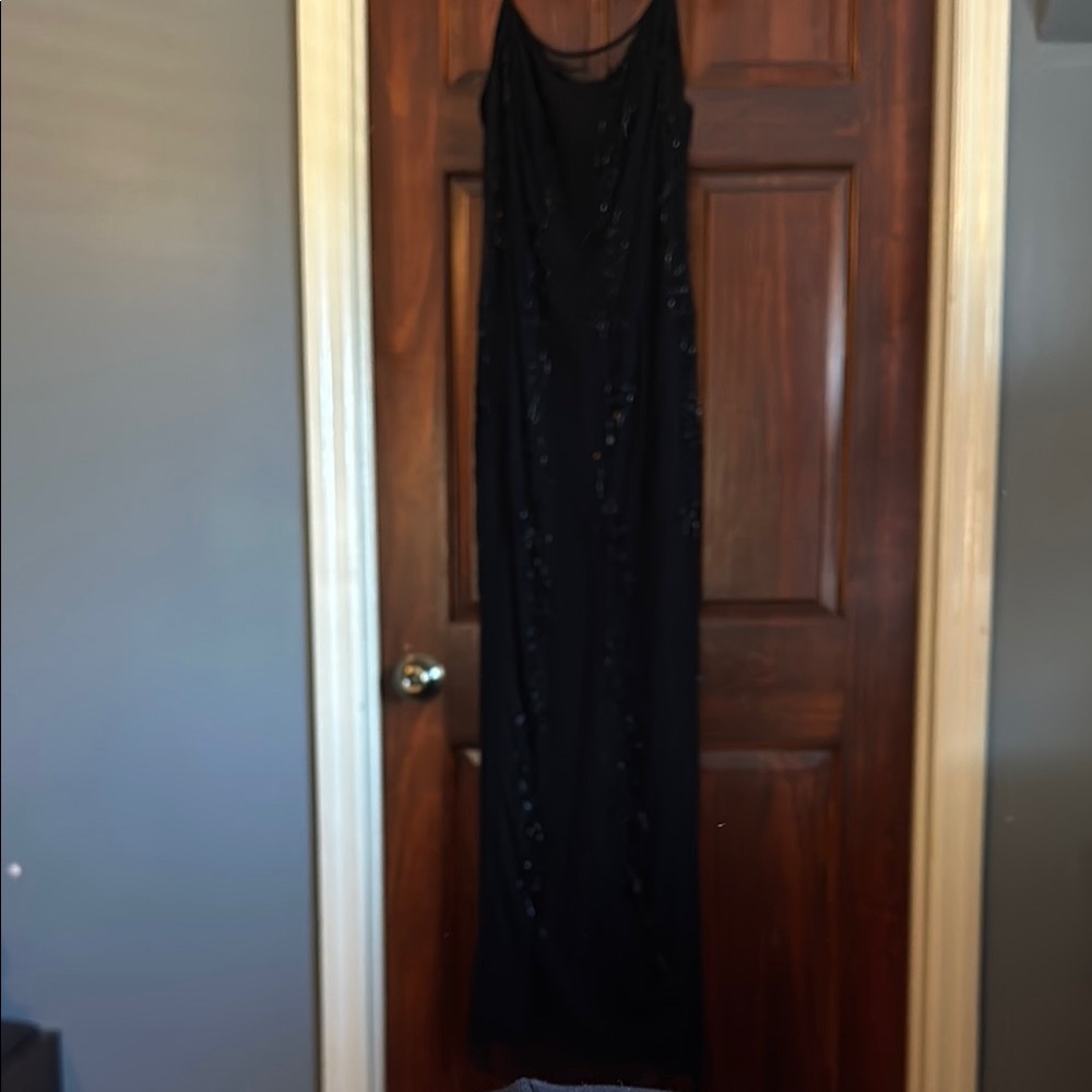B’zar Black Beaded Spaghetti Strap Long Gown Vintage Size 12 only worn once.
